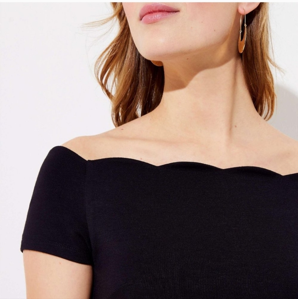 LOFT Black Scalloped Off-The-Shoulder Mini Dress